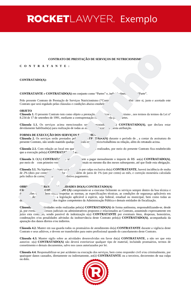 Contrato de Prestação de Serviços de Nutricionismo