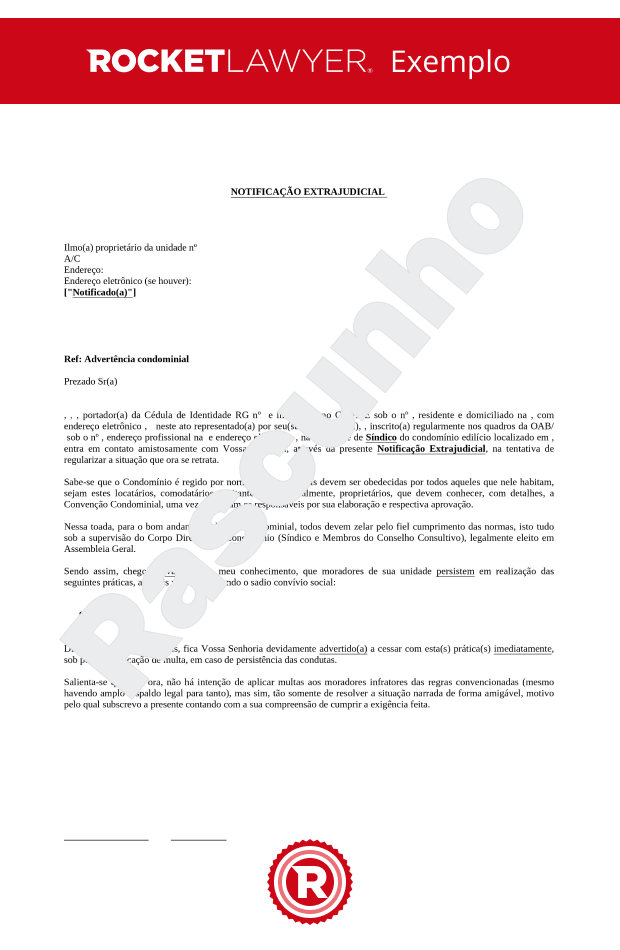 Notificação Extrajudicial de Advertência a Condômino