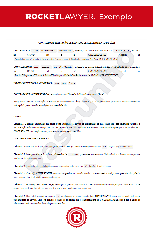 Contrato de Prestação de Serviços de Adestramento de Cães