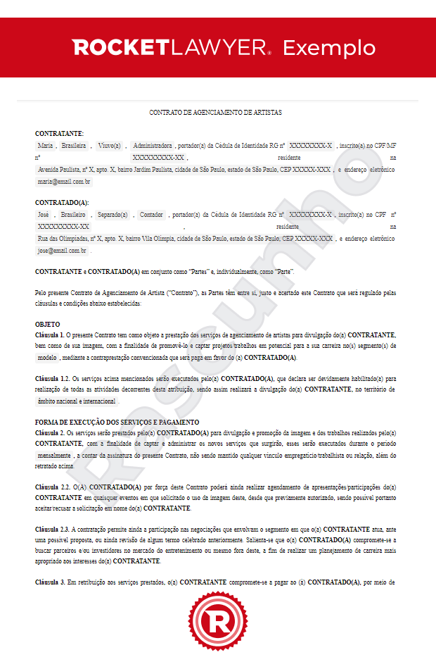 Contrato de Agenciamento de Artistas