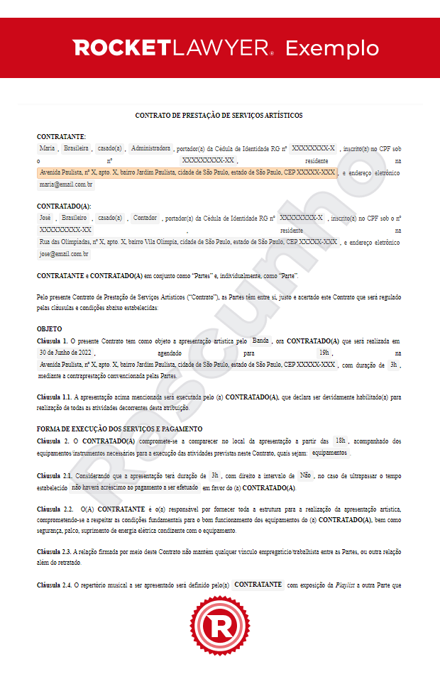 Contrato de Prestação de Serviços Artísticos