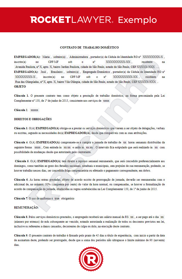 Contrato de Trabalho Domésticos