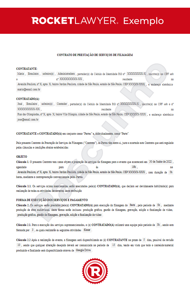 Contrato de Prestação de Serviços de Filmagem
