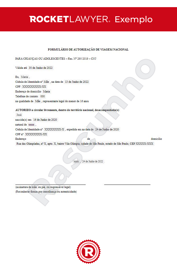 Formulário de Autorização de Viagem Nacional