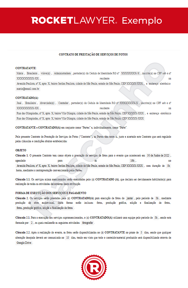 Contrato de Prestação de Serviços de Fotos