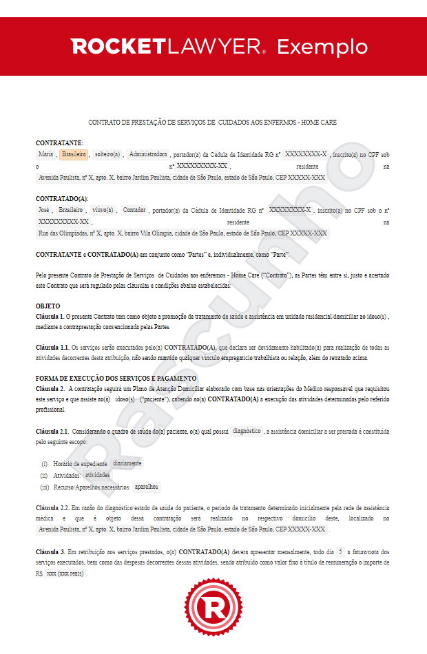 Contrato de Prestação de Serviços de Cuidados aos Enfermos – Home Care