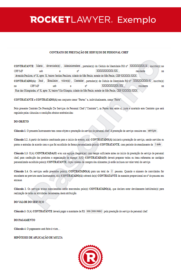 Contrato de Prestação de Serviços de Personal Chef
