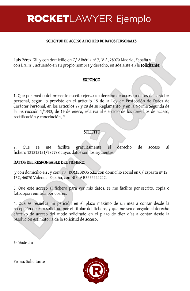 Solicitud de acceso al fichero de datos personales