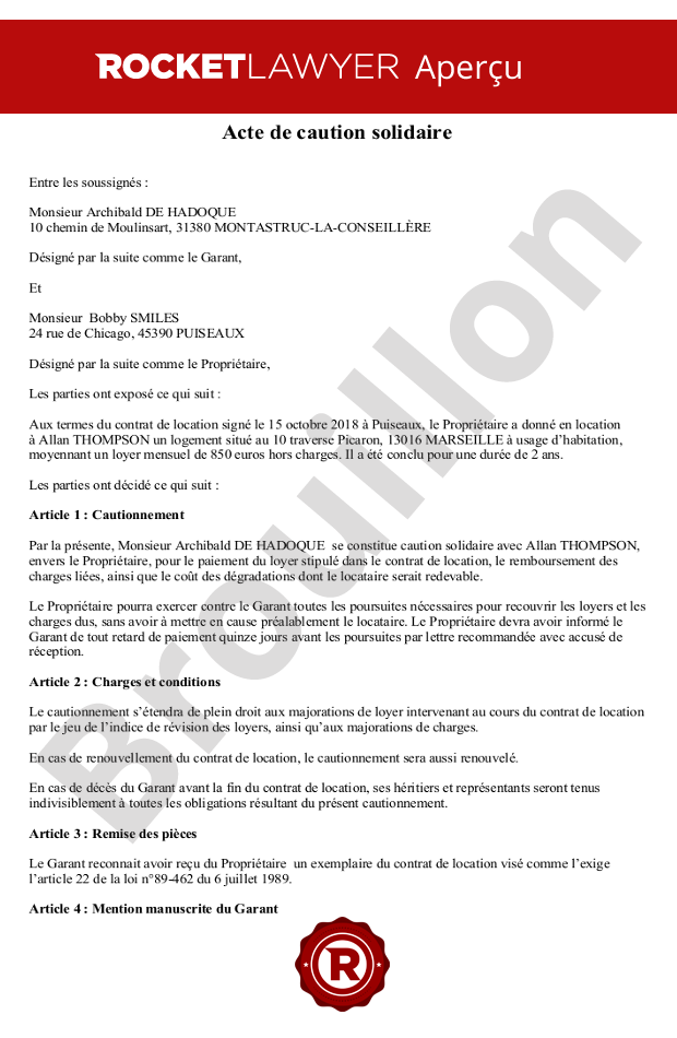 Acte de caution solidaire
