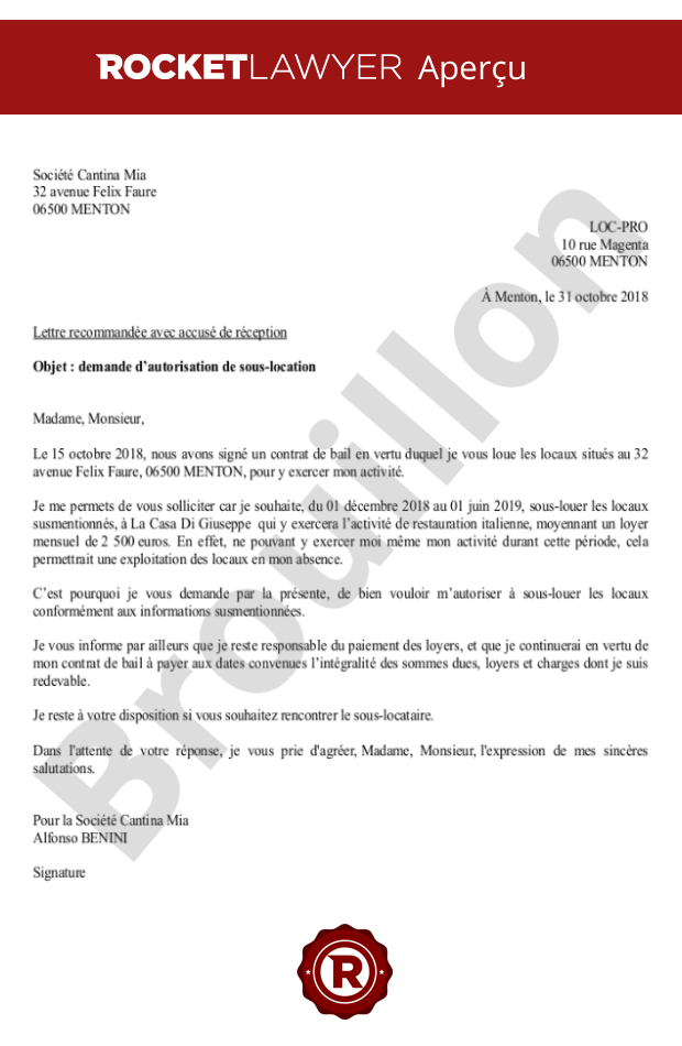Demande d'autorisation de sous-location