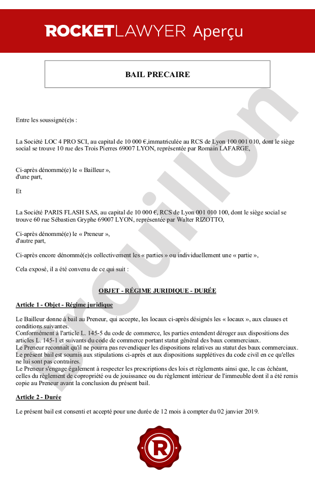 Bail précaire ou bail dérogatoire (bail de courte durée)