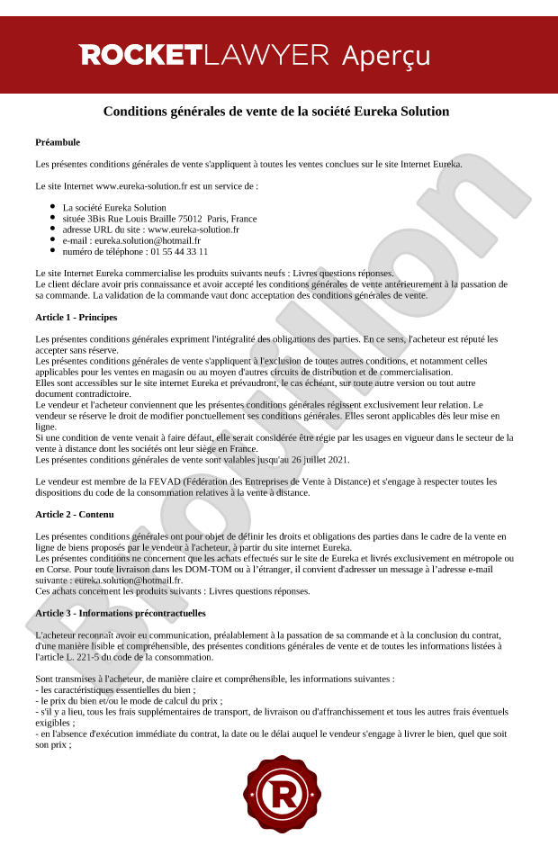CGV pour l'activité de dropshipping