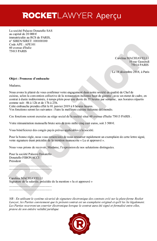 Promesse d’embauche