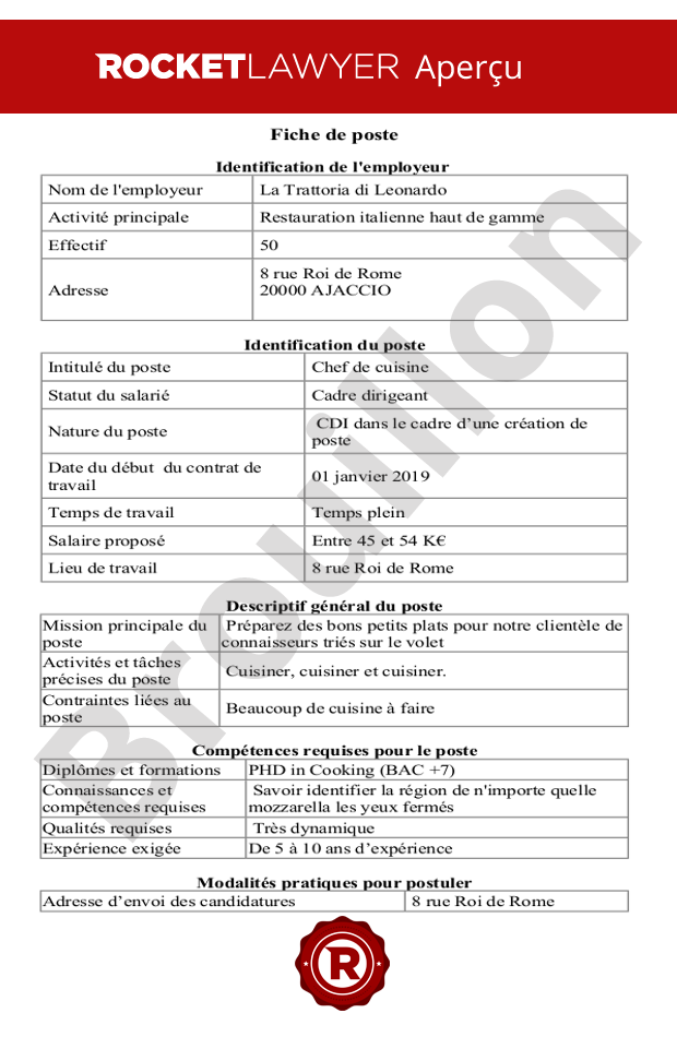 Fiche de poste