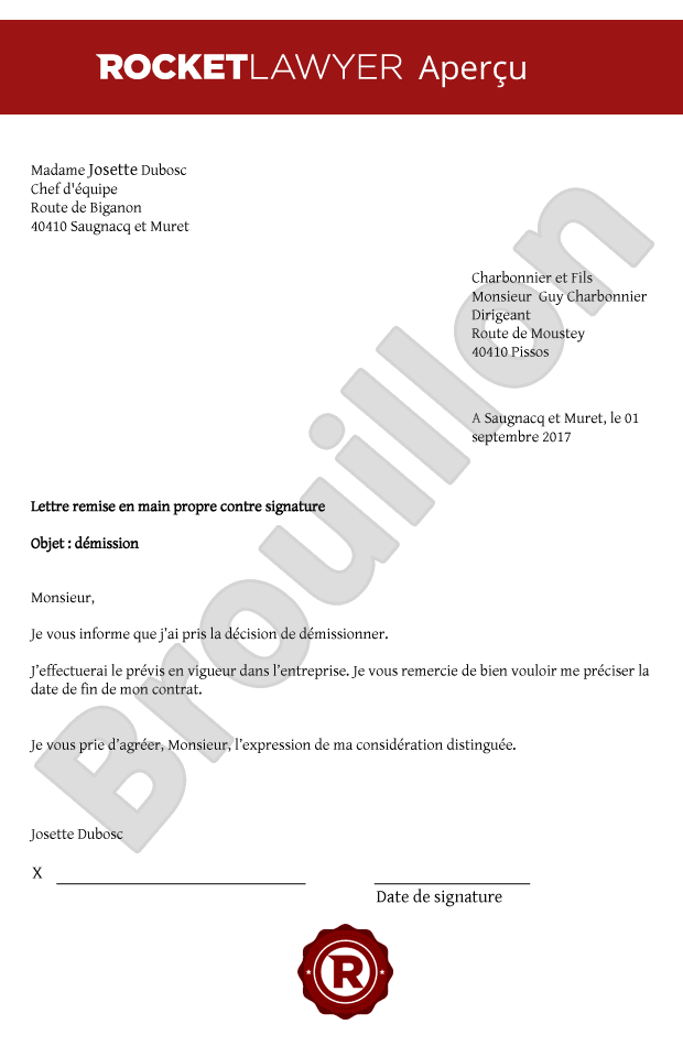 Lettre de démission