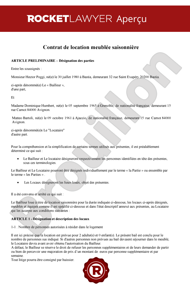 Contrat de location saisonnière
