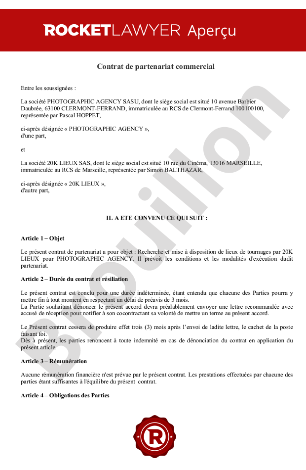 Contrat de partenariat commercial