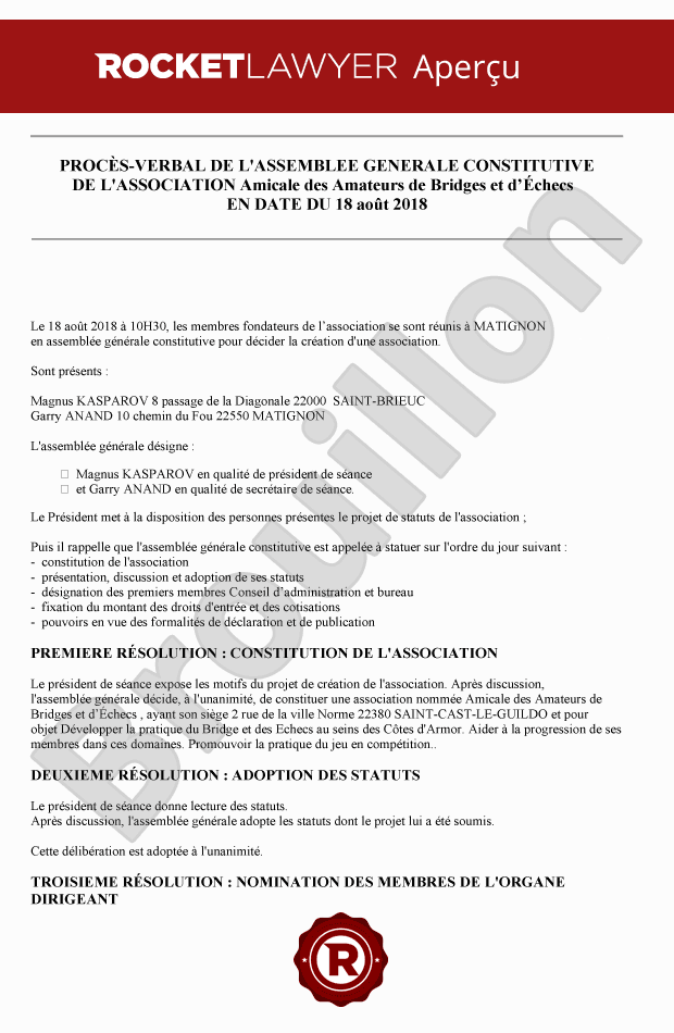 Procès-verbal de l'assemblée constitutive