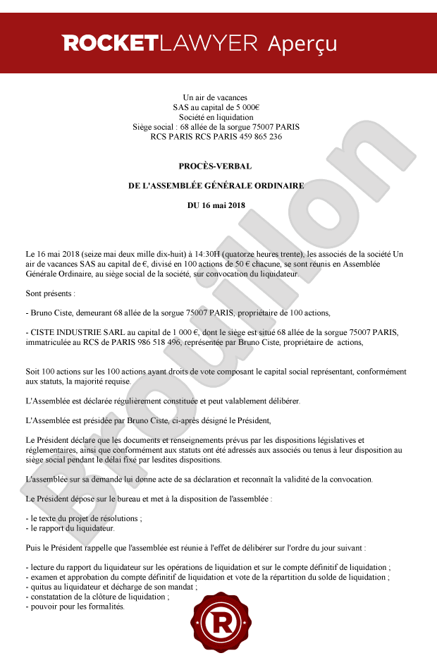 Procès-verbal de clôture de liquidation