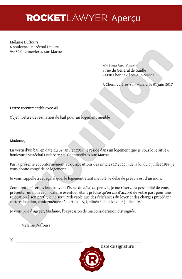Résiliation de bail meublé