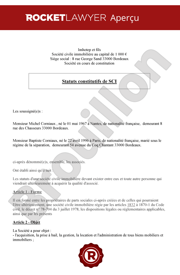 Statuts SCI (Société civile immobilière)