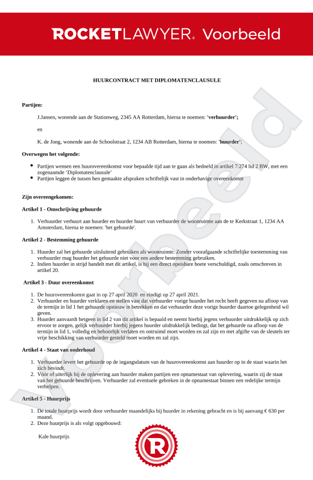 Huurcontract met diplomatenclausule