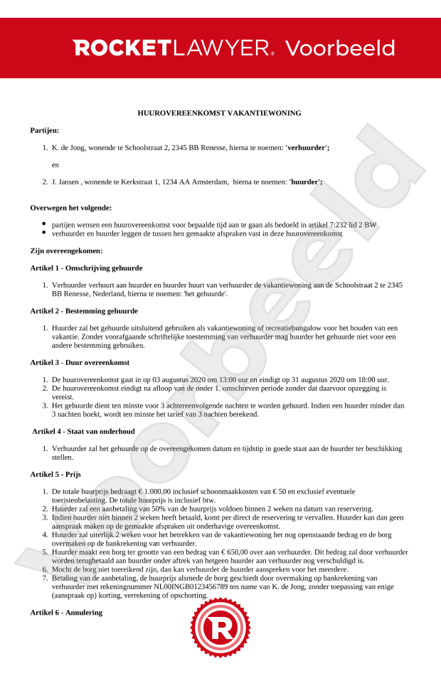 Huurcontract vakantiewoning