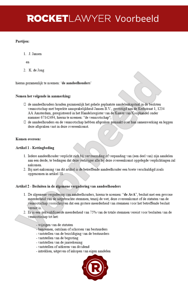 Aandeelhoudersovereenkomst