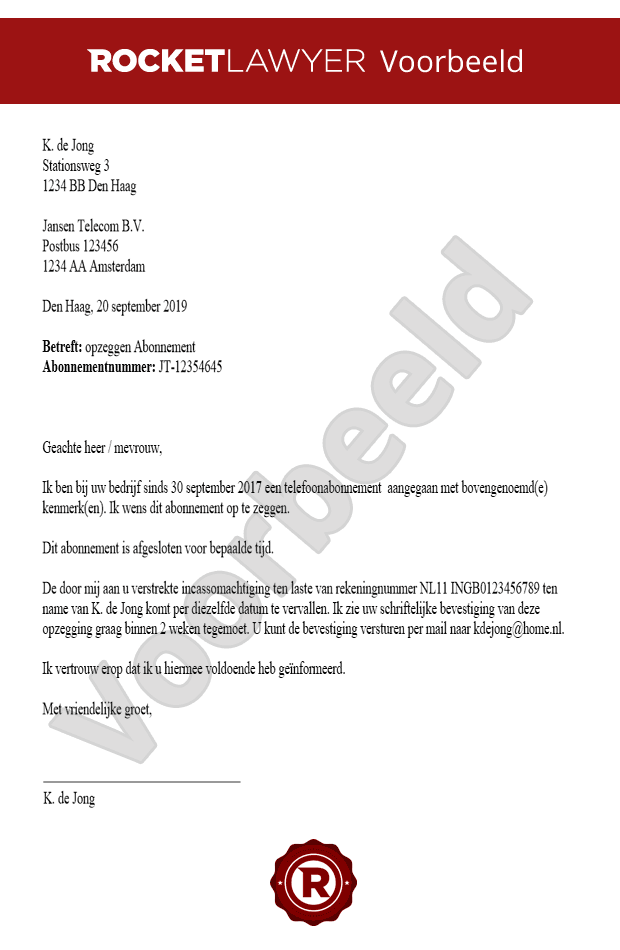 Brief abonnement opzeggen