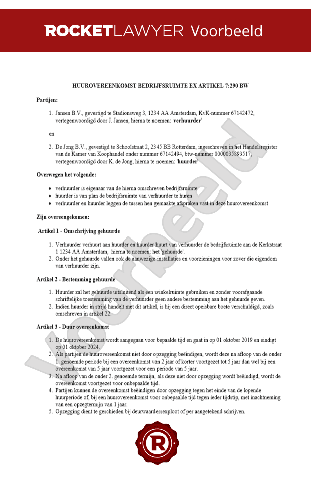 Huurovereenkomst winkelruimte