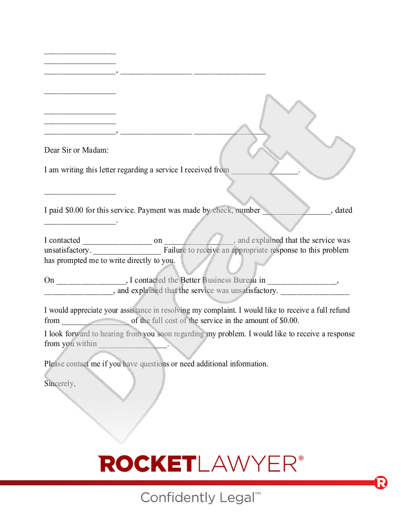 Complaint Letter to a BBB or Attorney General document preview