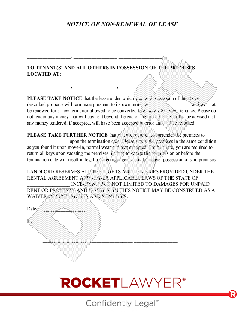 Landlord's Notice of Non-Renewal document preview