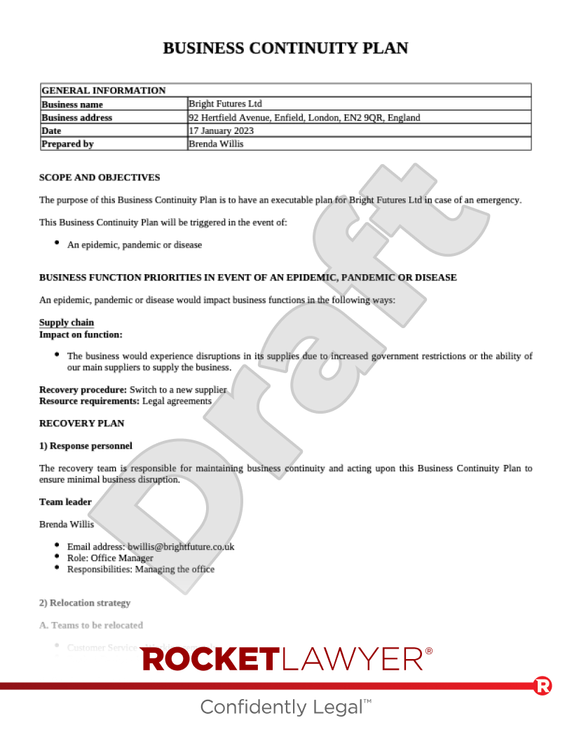Business Continuity Plan document preview