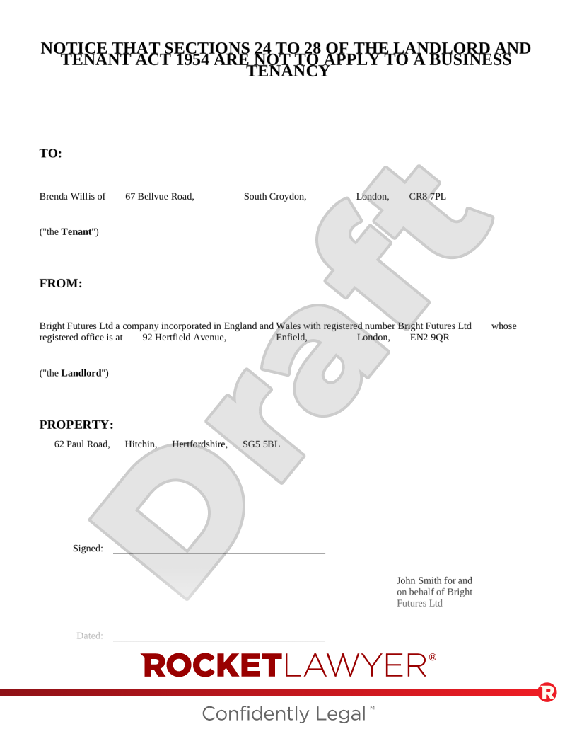 Landlord's Notice to Exclude Security of Tenure document preview