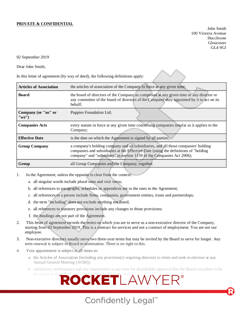 Non-Executive Director Letter of Appointment document preview