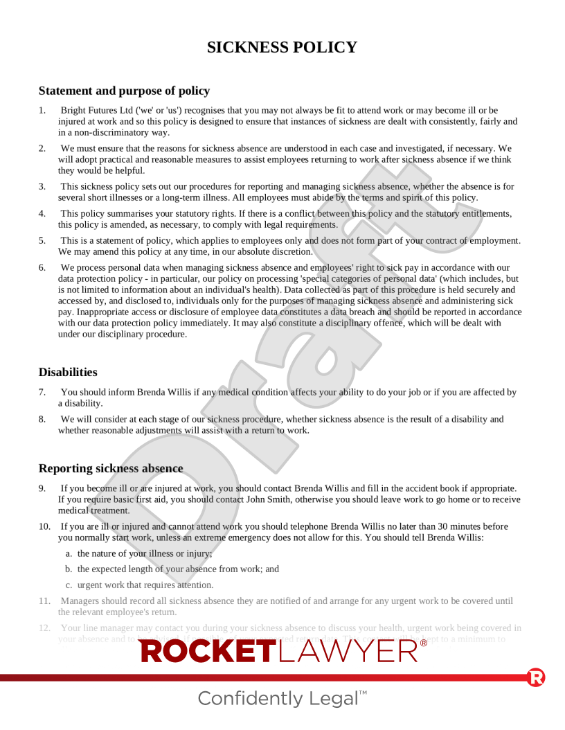 Sickness policy document preview