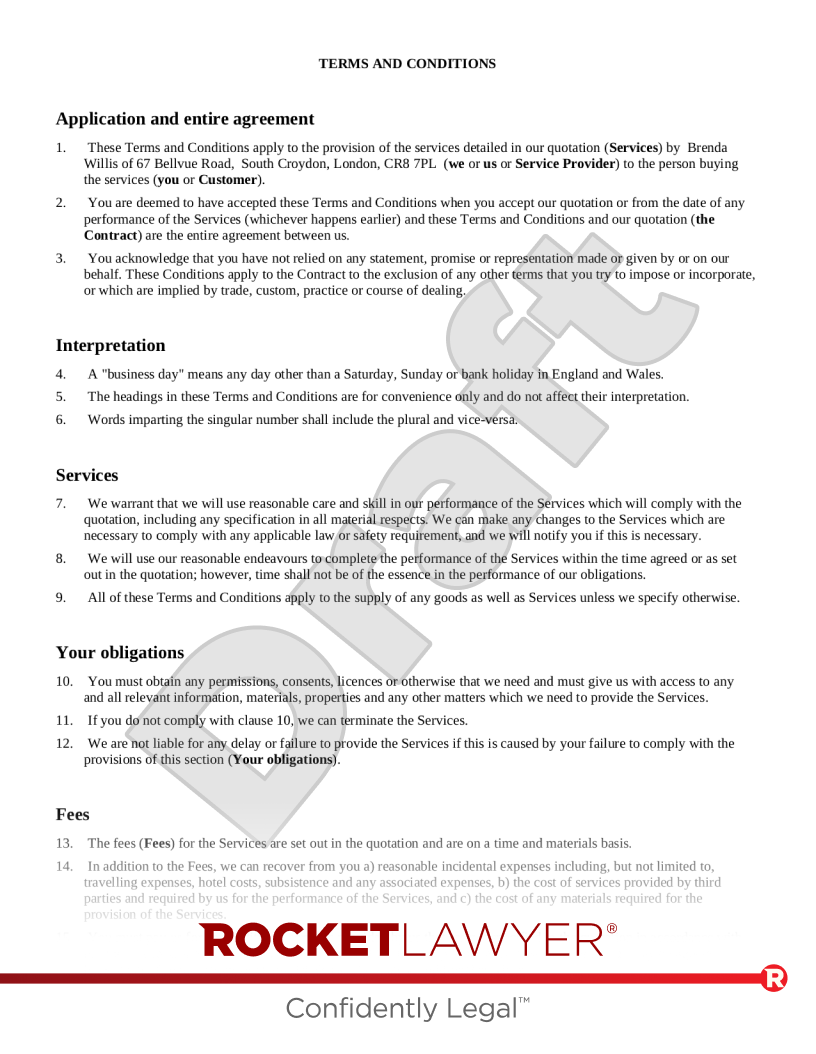 Terms and Conditions for Supply of Services to Business Customers document preview